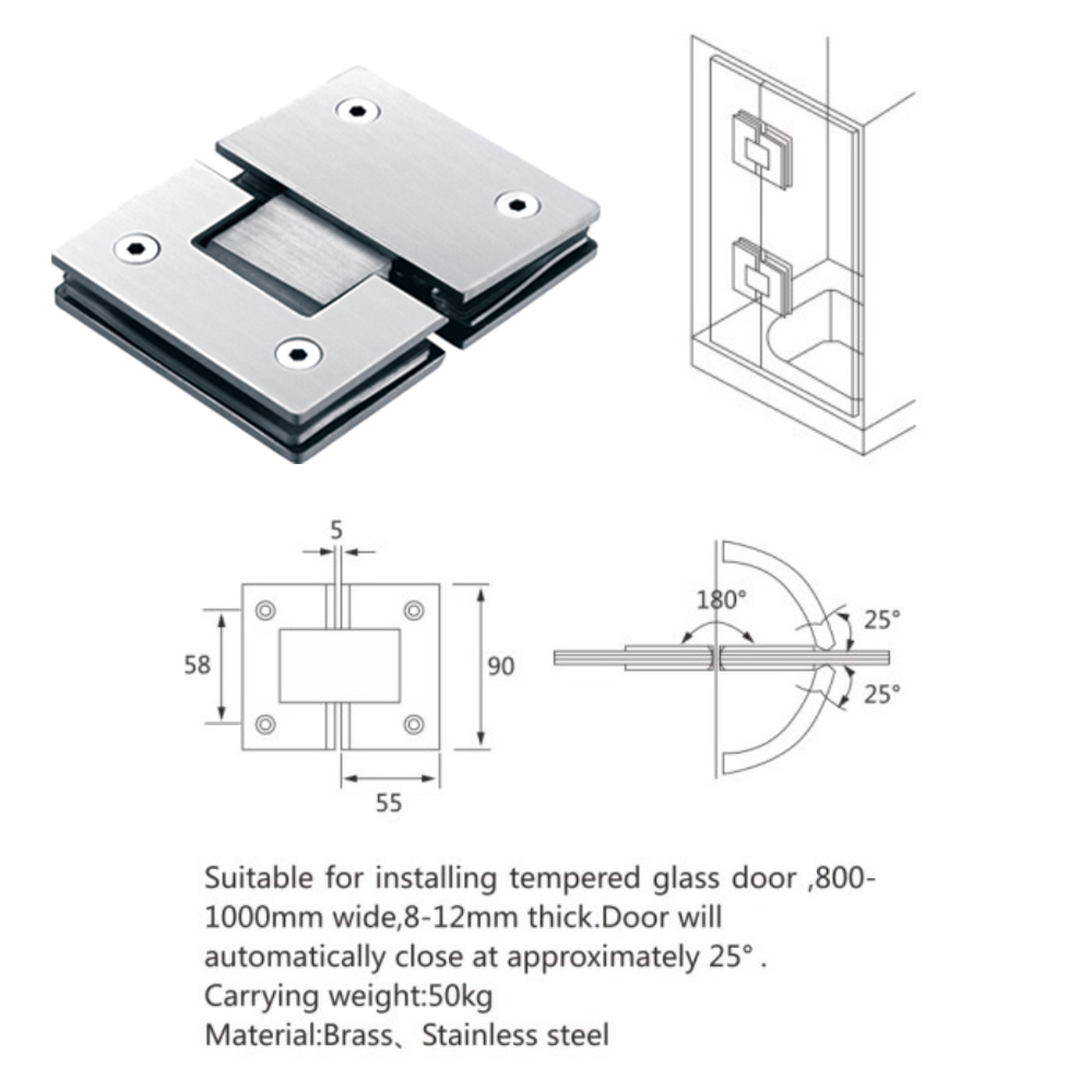 KD3002K Heavy Duty Rectangular Hinge Hardware Clamps Silicone Seal Strip Shower Door